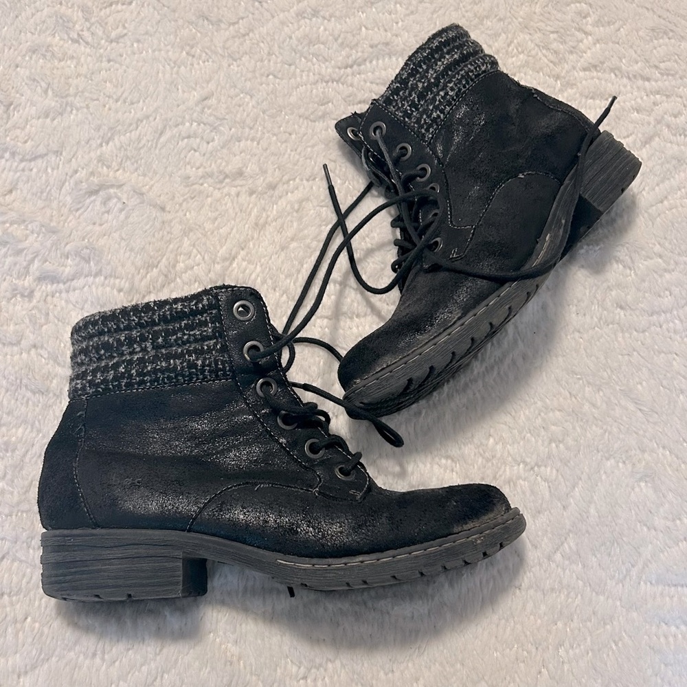 BOC Volmer Black Lace Up Black Boots Booties Sz 7.5 Block Heel Comfort Biker